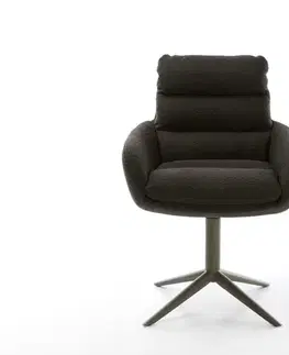 Jedálenské stoličky DELIFE Otočná jedálenská stolička Abelia-Flex s opierkami zmiešané materiály čierna podstava podstava efektová titánová 360° otočná hojdacia funkcia