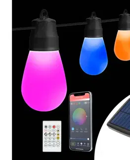LED osvetlenie  LED RGBIC solárny reťazec 15xLED/1,3W/3,7V 2200 mAh 8 m IP65 čierny + diaľkové ovládanie 11746