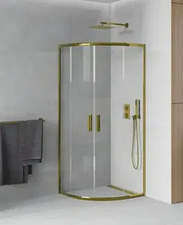 Sprchovacie kúty MEXEN - Rio sprchovací kút štvrťkruh 80 x 80, transparent, zlatá 863-080-080-50-00