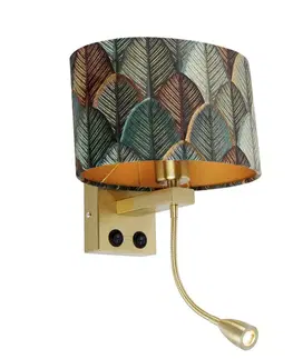 Lampy Nástenná lampa mosadz s oválnym zamatovým tienidlom s dizajnom listov 25 cm - Brescia Combi