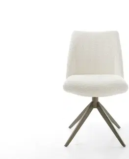 Jedálenské stoličky DELIFE Otočná jedálenská stolička Elso-Flex bouclé biela krížová podstava široká efektová povrchová úprava titánová 360° otočná hojdacia funkcia vrecková pružina