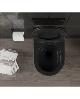 Záchody MEXEN/S - Carmen Závesná WC misa Rimless Tornado vrátane sedátka s slow slim, duroplast, čierna mat 30881085T