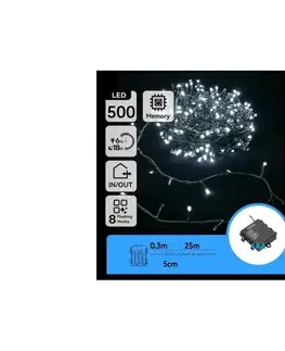 LED osvetlenie  B.V.  - LED vonkajšia vianočná reťaz 500xLED/8 funkcií 4xAA 25,3 m studená biela B10303KX7