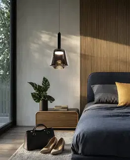 Stropná svetla Lampa wisząca Bueno szklana czarna z kloszem dymionym do salonu
