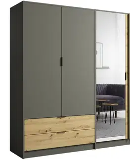 Šatníkové skrine Skriňa Rimini 4d2s Šedá/Dub Artisan