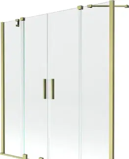 Sprchové dvere MEXEN/S - Velar Duo Dvojkrídlová posuvná vaňová zástena 160 x 150, transparent, zlatá kartáčovaná 896-160-000-02-55