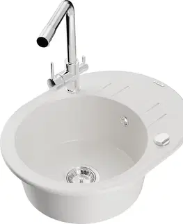 Kuchynské drezy MEXEN/S MEXEN/S - Kevin granitový drez s odkvapkávačom vrátane batérie Duero, biela 6517-20-671600-00