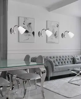Nástenné svetlá Chrómová nástenná lampa, biele tienidlo, 40W E14, Ursella