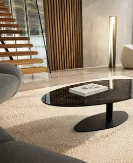 Konferenčné stolíky DELIFE Konferenčný stolík Edge oválny 140x80 cm keramika Laminam® Emperador Extra Lucidato tmavohnedá Vibany kov čierna