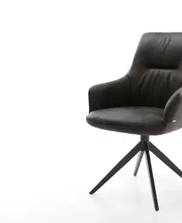 Jedálenské stoličky DELIFE Jedálenská stolička Zelia-Flex s opierkami mikrovlákno antracitová vintage krížová podstava široká čierna 360° otočná hojdacia funkcia vrecková pružina