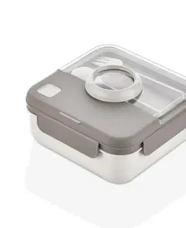Boxy na desiatu Kinekus Box, dóza na desiatu s príborom, plast, 17x17x9cm