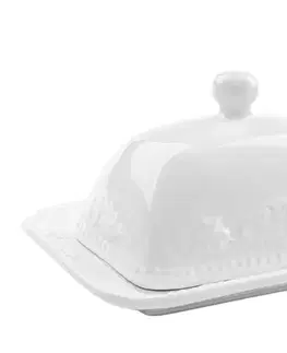 Dózy na potraviny KONDELA Butter Home dóza na maslo (maselnička) biely lesk