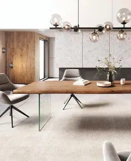 Jedálenské stoly DELIFE Jedálenský stôl Edge 260x100 XL akácia hnedá sklo Live-Edge
