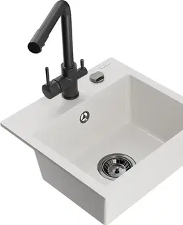 Kuchynské drezy MEXEN/S MEXEN/S - Milo granitový drez vrátane batérie Duero, biela 6505-20-671600-70