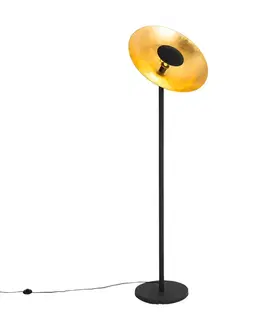 Stojace lampy Priemyselná stojaca lampa čierna so zlatým vnútrom 60 cm - Magnax