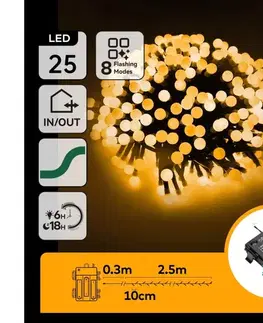 LED osvetlenie  B.V.  - LED vonkajšia vianočná reťaz 25xLED/8 funkcií 3xAA 2,8m IP44 teplá biela B10303K5G