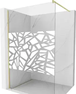 Sprchové dvere MEXEN/S - Kioto Sprchová zástena WALK-IN 70 x 200, biely vzor 8 mm, zlatá kartáčovaná 800-070-101-55-85