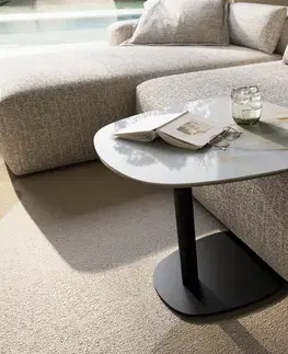 Odkládací stolky DELIFE Konferenčný stolík Edge zaoblený 60×60 cm keramika onyx perla Eleny kov čierna