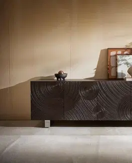 Komody DELIFE Komoda Ashara 200 cm jaseň tmavohnedá 3D efekt 4 dvierka kovová podstava nerezová oceľ kefovaná
