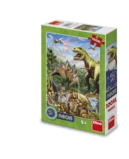 XL dieliky Dino Toys Puzzle Svet dinosaurov 100XL neon Dino