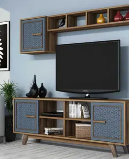 Obývacie steny TV skrinka / Obývacia stena Ayla - Walnut, Blue