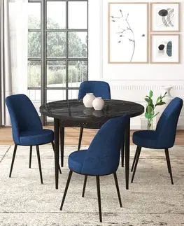 Jedálenské sety Dining Table & Chairs Set (5 Pieces) Tor - Black Marble, Navy Blue
