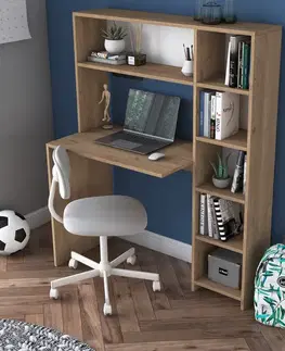 Písacie stoly HALIEN pastí stôl s regálom, dub