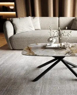 Konferenčné stolíky DELIFE Konferenčný stolík Edge zaoblený 100×50 cm keramika Patagonia leštená Sarity kov čierna
