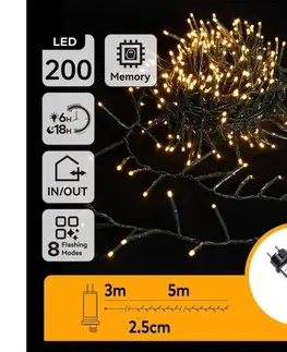 LED osvetlenie  B.V.  - LED vonkajšia svetelná reťaz 200xLED/8 funkcií 8m IP44 teplá biela B103031OF
