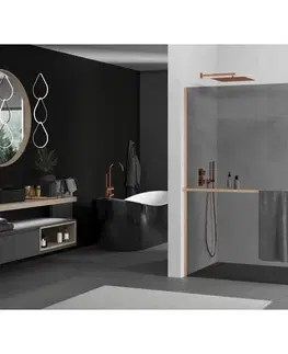 Sprchové dvere MEXEN/S - Kioto+ Sprchová zástena WALK-IN s poličkou a držiakom uterákov 120 x 200, grafit, meď kartáčovaná 800-120-121-65-40