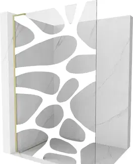 Sprchové dvere MEXEN/S - Kioto L Sprchová zástena WALK-IN 70 x 200, biely vzor, zlatá kartáčovaná 800-070-103-55-97