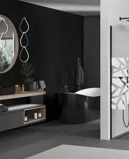 Sprchové dvere MEXEN/S - KIOTO Sprchová zástena WALK-IN 90x200 cm 8 mm, čierna, biely vzor 800-090-101-70-85