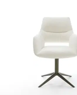 Jedálenské stoličky DELIFE Jedálenská stolička Yago-Flex s opierkami bouclé mäkký béžová podstava efektové prevedenie titán otočný o 360° hojdacia funkcia vrecková pružina