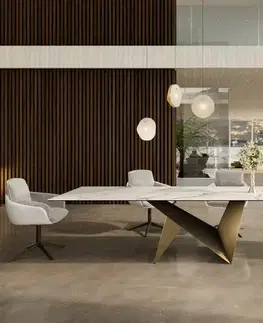 Jedálenské stoly DELIFE Jedálenský stôl Edge 300x100 keramika Calacatta Luxe bielo-zlato-šedá Origami metalická zlatá