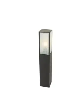 Zahradne stlpove lampy Stojaca vonkajšia lampa čierna s rebrovaným sklom 80 cm IP44 - Charlois