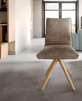 Jedálenské stoličky DELIFE Jedálenská stolička Lelio-Flex mikrovlákno taupe vintage drevená podstava hranatá prírodná vrecková pružina