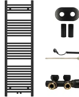 Doplnky do kúpeľne CERANO - Koupelnový radiátorový set Benito - kombinované vytápění, termo tyč - středové připojení 50 mm - 300W - černá matná - 1500x450 mm CER-287284