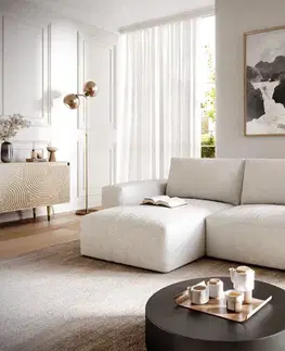 Rohové sedacie súpravy DELIFE Rohová pohovka Lanzo L 260x160 cm bouclé bielo-krémová ležadlo variabilné