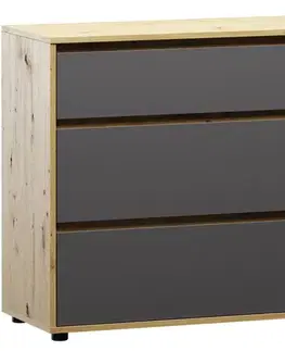 Komody NABBI Norman CH-1D/3DR komoda so zásuvkami sivý grafit / dub wotan
