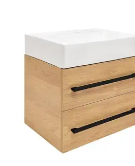 Kúpeľňový nábytok Kúpeľňová skrinka s umývadlom a čiernou úchytkou SAT Cube Way 60x53x46 cm dub Hickory mat CUBE46C602DHSATCWL CUBE46C602DHSATCWL