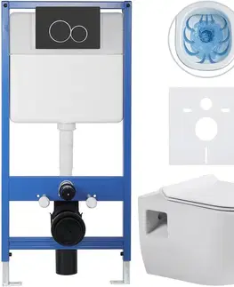 Záchody CERANO - Kompletný WC set Profi/Dure - biela lesklá - WC tlačidlo Duo/Čierna matná - predstenová inštalácia - 51x35 CER-8050BD84281
