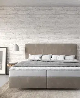 Postele Boxspring DELIFE Boxspring posteľ Dream-Well 180×200 cm mikrovlákno béžová s matracom a topperom