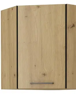 Kuchynské horné skrinky KONDELA Monro 60/60 GN-72 1F horná rohová kuchynská skrinka dub artisan / čierna