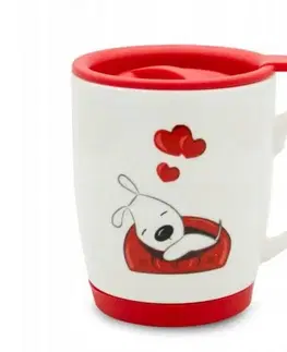 Hrnčeky a šálky Kinekus Hrnček s uzáverom 350ml, valentínsky dekor, spiaci psík