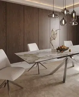 Jedálenské stoly DELIFE Jedálenský stôl Edge 200-300x100 keramika Minas Melange bielo-béžová krížová podstava obdĺžnik nerezová oceľ rozkladací