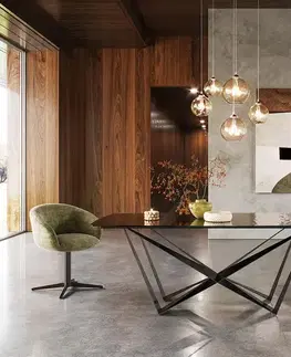 Jedálenské stoly DELIFE Jedálenský stôl Edge oválny 200x100 reliéfne sklo dymovo čierna 3D dizajn Spider plochá oceľ čierna