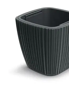 Kvetináče a truhlíky Kinekus Kvetináč plastový 390x390 mm ORO, hranatý, šedý, výška 360 mm, s vložkou