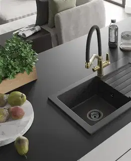 Kuchynské drezy MEXEN/S MEXEN/S - Pablo granitový drez s odkvapkávačom vrátane batérie Duo, čierna kropenatá 6510-76-671701-57-B