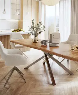 Jedálenské stoly DELIFE Jedálenský stôl Edge 280x100 XL akácia prírodná krížová podstava obdĺžnik nerezová oceľ Live-Edge