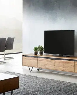 Televízne stolíky DELIFE TV stolík Stonegrace 220x35 cm akácia prírodná 4 dvierka masívna hrana